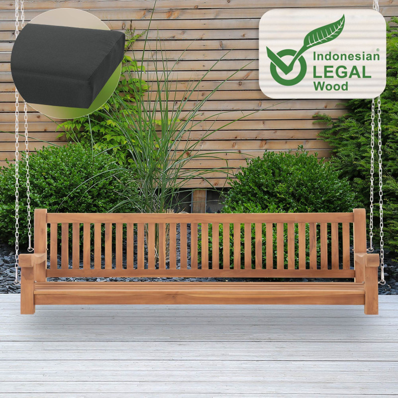 Banc à bascule Joyce avec coussin d'assise 220 cm + teck gris foncé