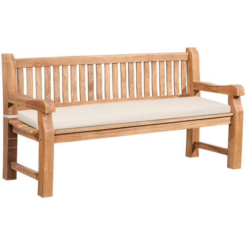 Banc Jackson en teck avec coussin d'assise 180 cm + teck crème