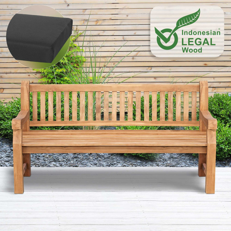 Teakbank Jackson mit Sitzkissen 180 cm + teak
