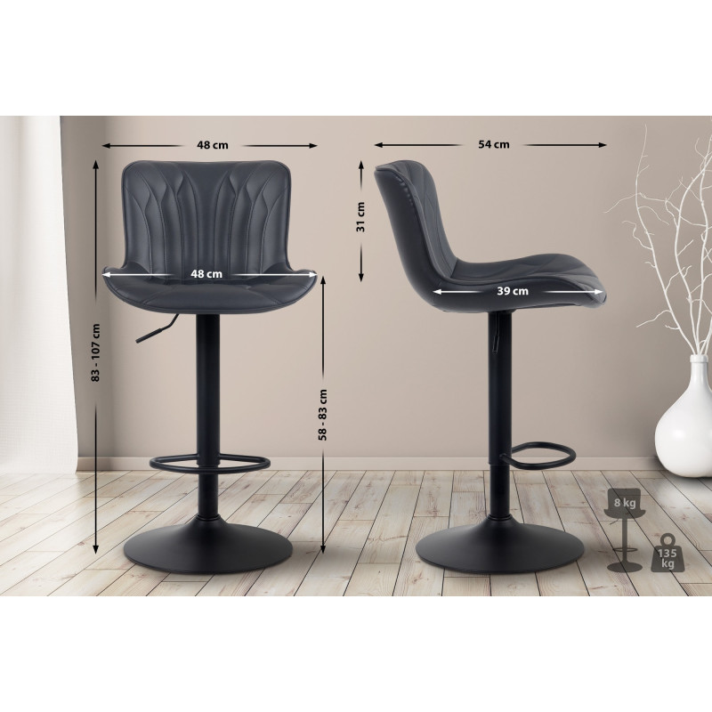 Lot de 2 tabourets de bar Linus en cuir artificiel noir