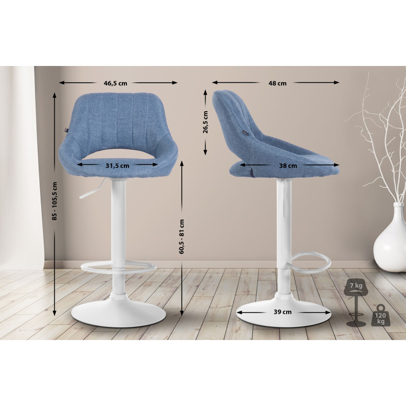 Tabouret de bar Milet en tissu bleu
