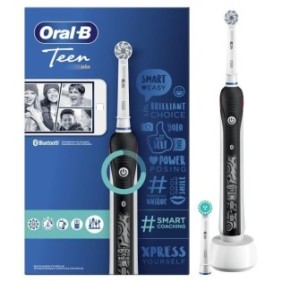 Oral-B Teen Brosse a Dents …lectrique Rechargeable, 1 Manche, 1 Brossette, Noir, …limine jusqu'a 100 % de plaque dentaire