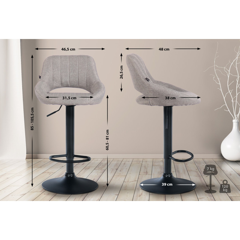 Tabouret de bar Milet tissu gris