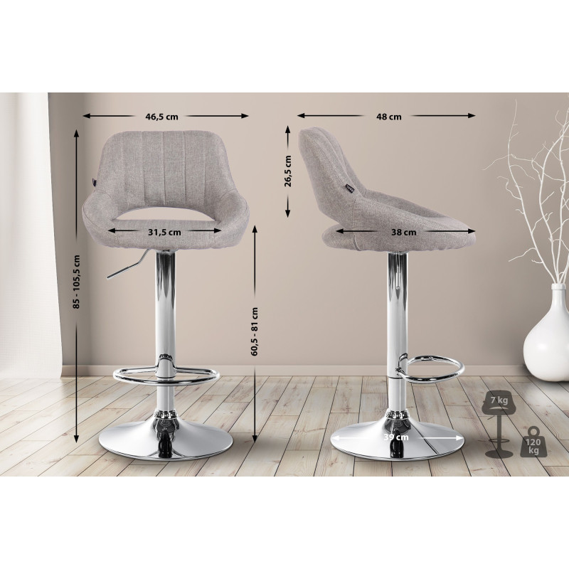 Tabouret de bar Milet tissu chromé gris