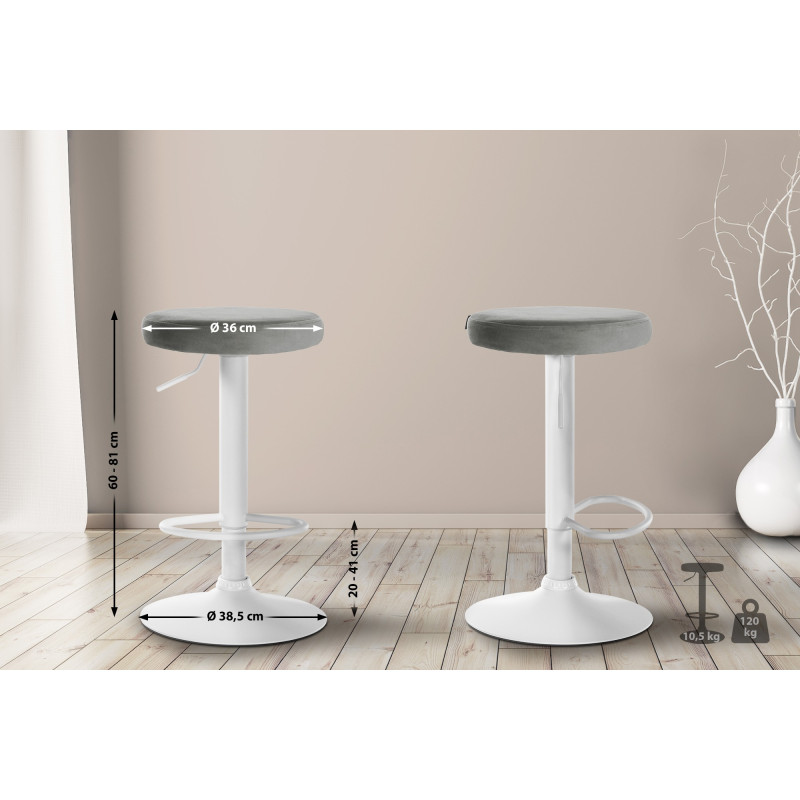 Set di 2 sgabelli da bar Ponte in velluto bianco e grigio