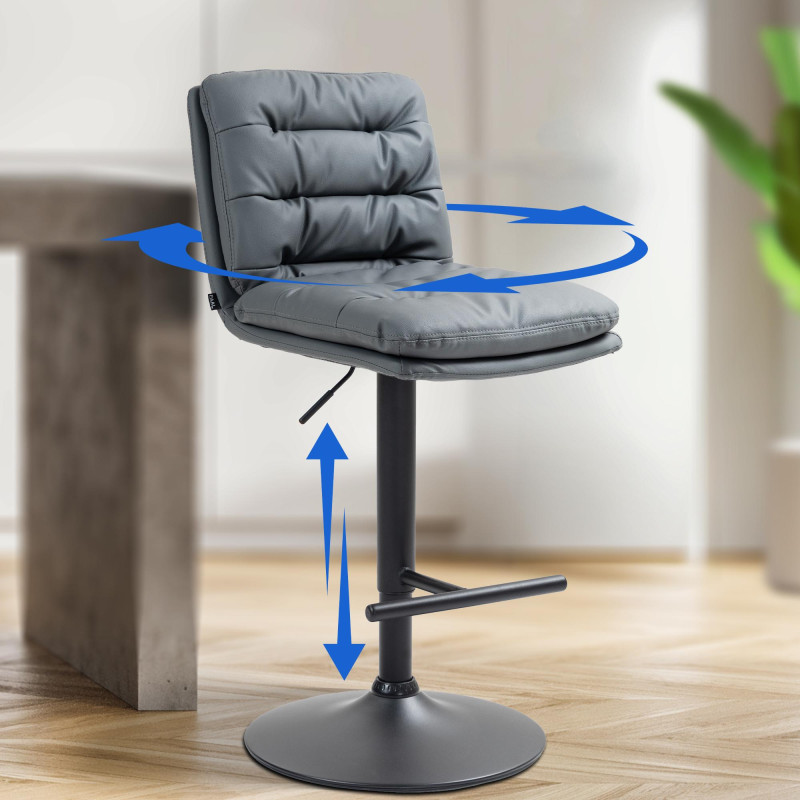 Tabouret de bar Damar, simili cuir gris