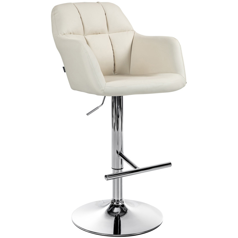 Tabouret de bar Natoma, simili cuir, chrome crème