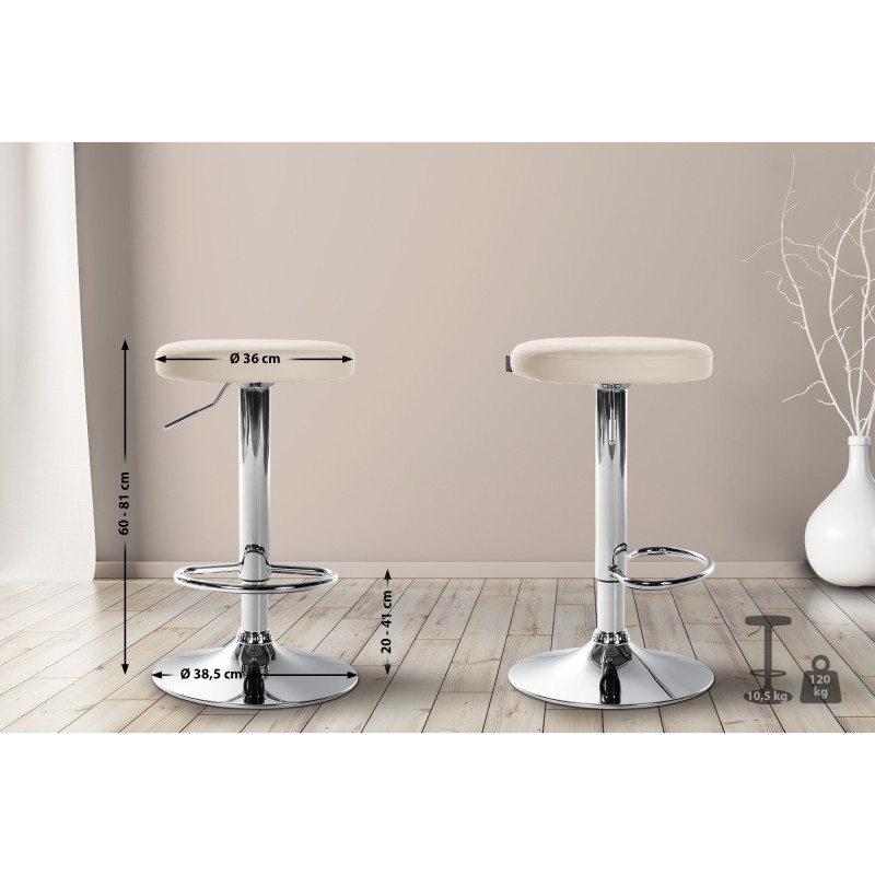 Lot de 2 tabourets de bar Ponte simili cuir chrome crème