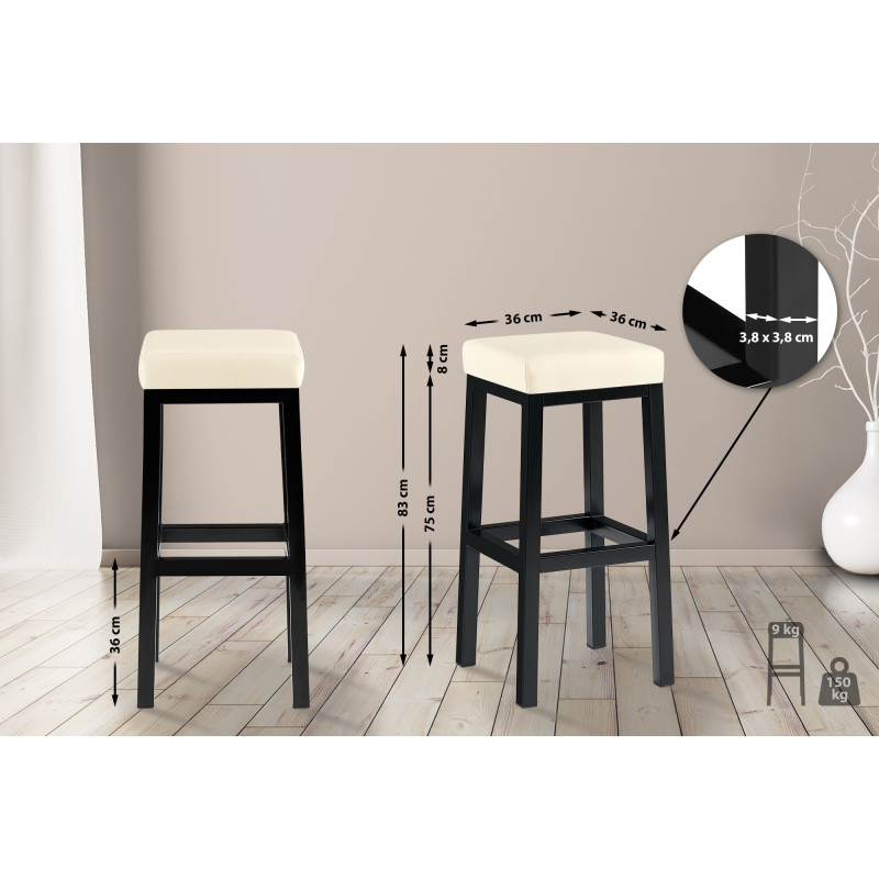 Tabouret de bar Taylor B85 en cuir artificiel crème