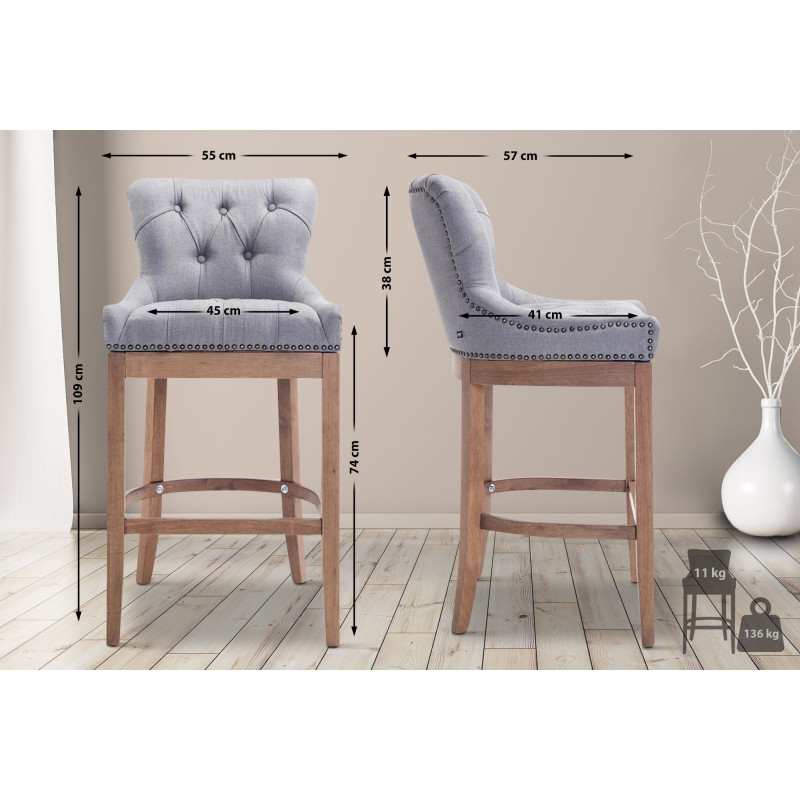 Tabouret de bar en tissu Lakewood, lumière antique gris clair