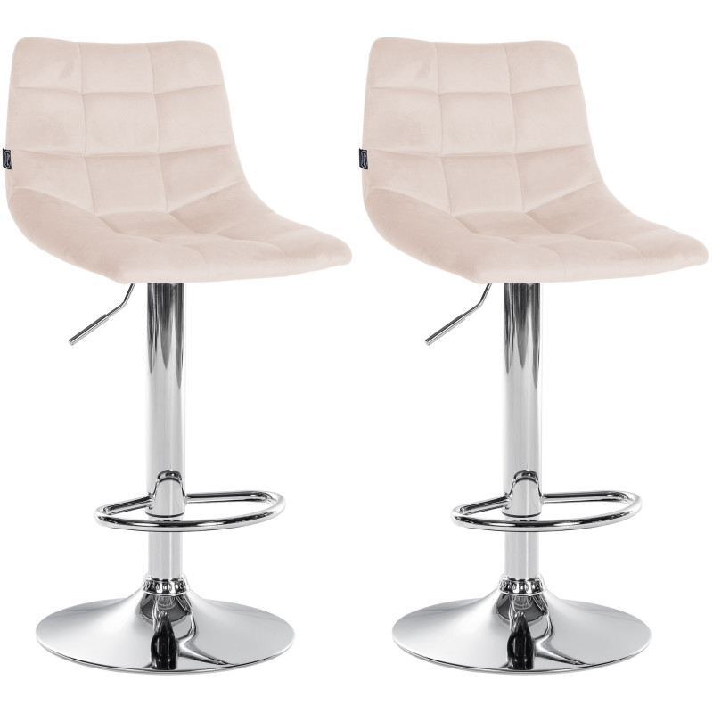 Lot de 2 tabourets de bar Jerry velours chromé beige