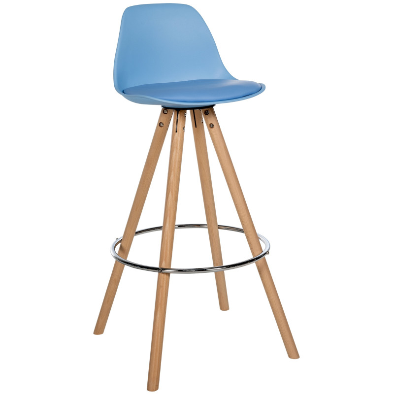 Tabouret de bar Corbin en cuir artificiel rond nature bleu