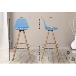 Tabouret de bar Corbin en cuir artificiel rond nature bleu