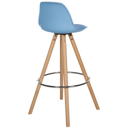 Tabouret de bar Corbin en cuir artificiel rond nature bleu