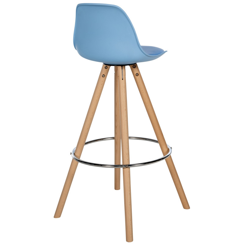 Tabouret de bar Corbin en cuir artificiel rond nature bleu