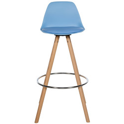 Tabouret de bar Corbin en cuir artificiel rond nature bleu