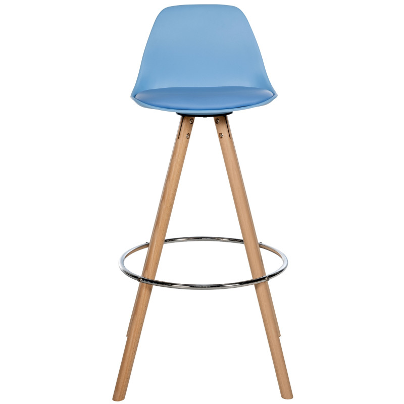 Tabouret de bar Corbin en cuir artificiel rond nature bleu