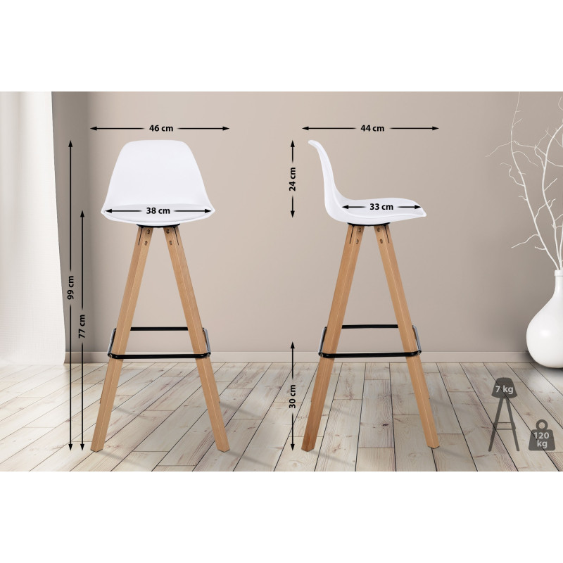 Tabouret de bar Corbin simili cuir carré nature blanc