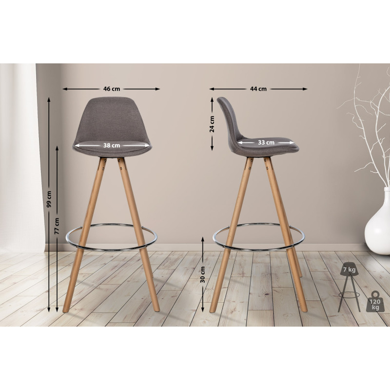 Tabouret de bar Corbin tissu rond nature taupe
