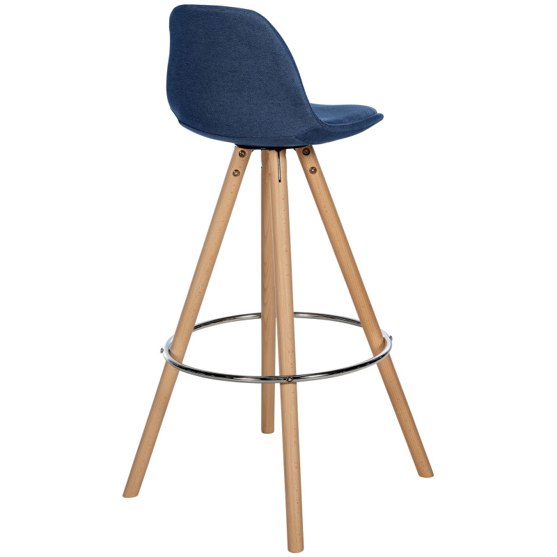 Tabouret de bar Corbin tissu rond nature bleu