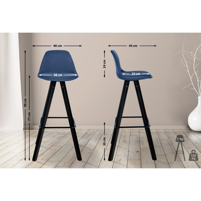 Tabouret de bar Corbin tissu carré bleu