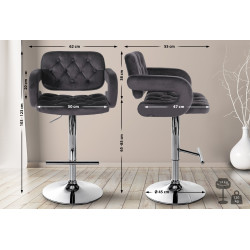 Tabouret de bar en velours chromé Dublin gris foncé