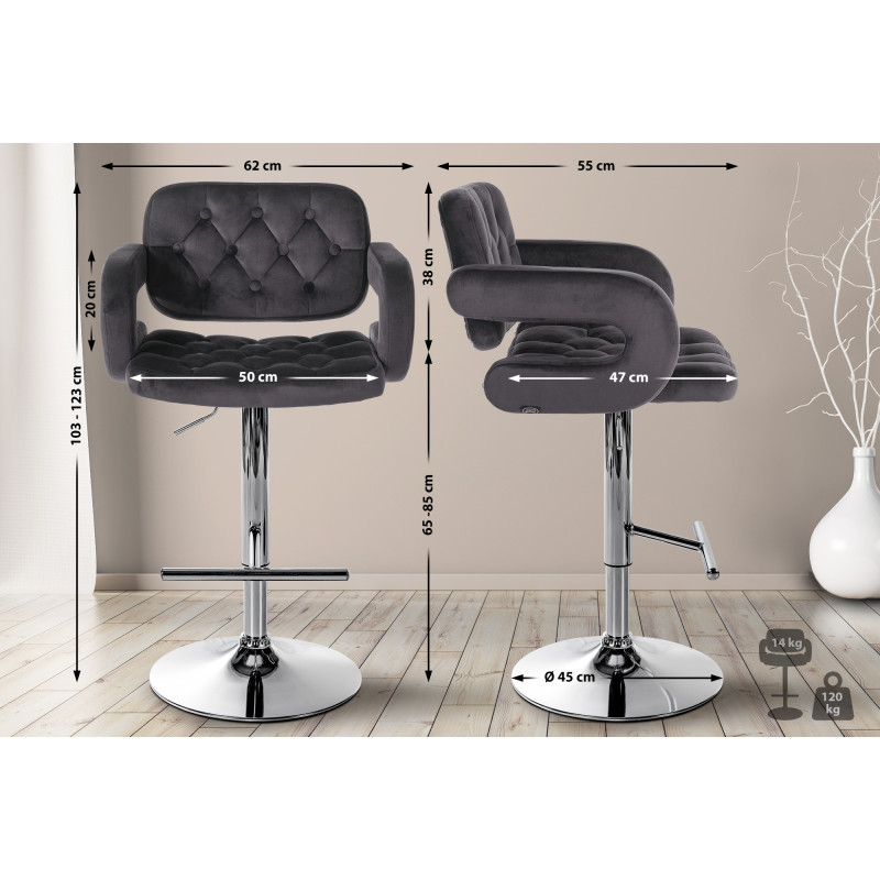 Tabouret de bar en velours chromé Dublin gris foncé