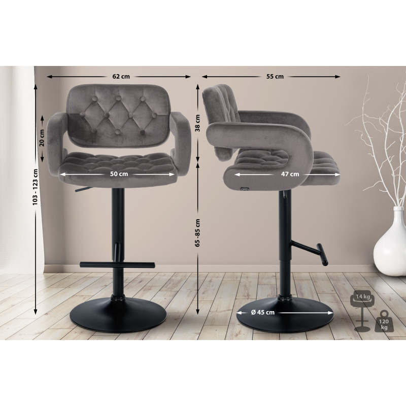 Tabouret de bar Dublin en velours gris