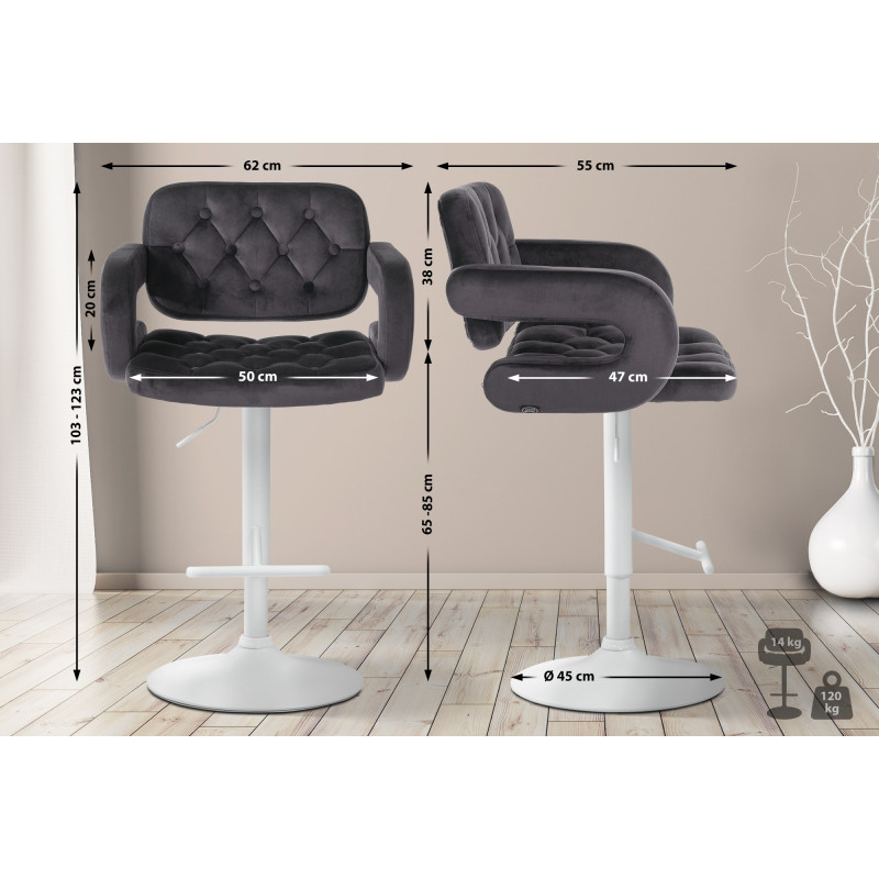 Tabouret de bar Dublin en velours gris foncé