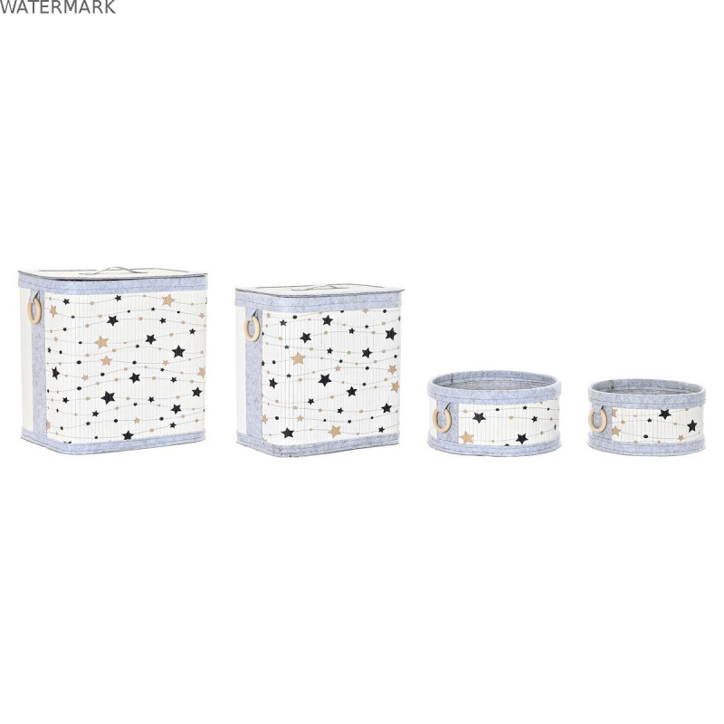 Lot de paniers DKD Home Decor Blanc Noir Gris Doré Bambou Etoiles 41 x 31 x 42 cm (4 Pièces) (2 Unités)