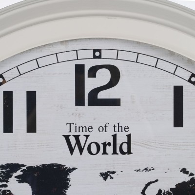 Horloge Murale Mappemonde Blanc Noir Fer 70 x 70 x 6,5 cm