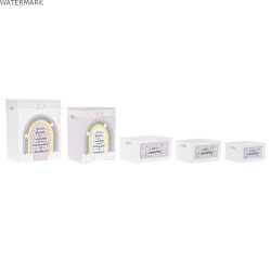 Lot de paniers DKD Home Decor Jaune Blanc Gris Rose Bois de paulownia Enfant 40 x 30 x 55 cm (5 Pièces) (5 Unités)