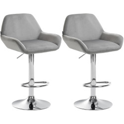 Lot de 2 tabourets de bar Braga velours chrome gris