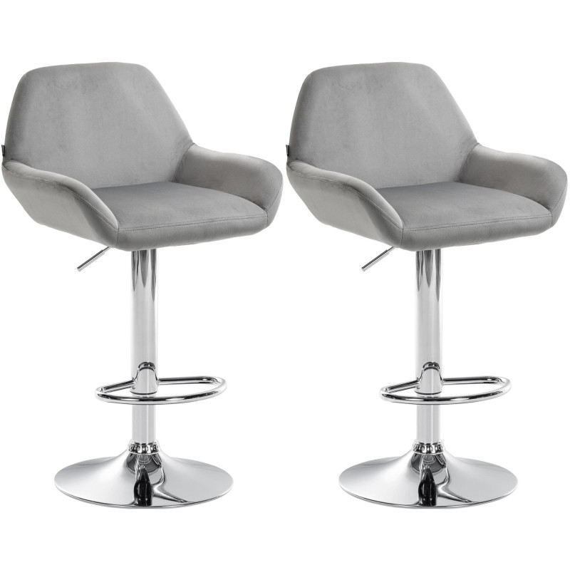 Lot de 2 tabourets de bar Braga velours chrome gris