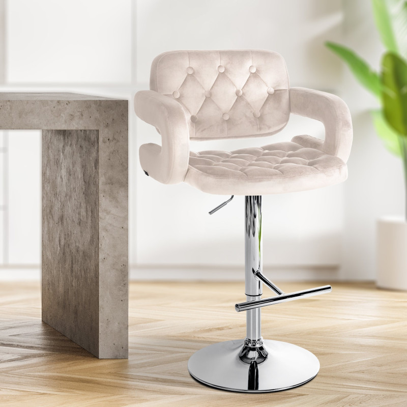 Tabouret de bar Dublin velours chrome crème