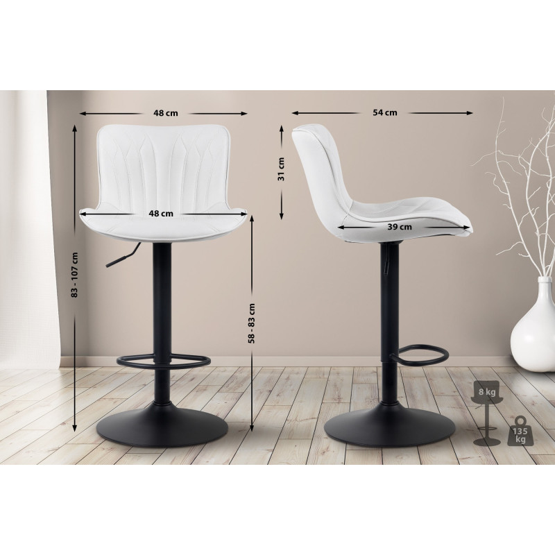 Lot de 2 tabourets de bar Linus en cuir artificiel blanc