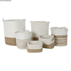 Set de basket DKD Home Decor Blanc Coton Jute (45 x 45 x 54 cm) (6 Pièces)