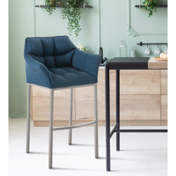 Tabouret de bar Damaso E en tissu avec structure à 4 pieds bleu