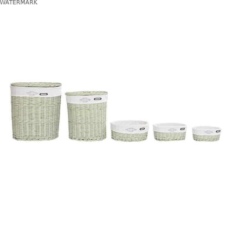 Lot de paniers DKD Home Decor Vert osier 51 x 37 x 56 cm (5 Pièces)