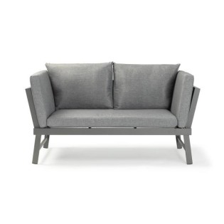 Banquette multifonctions de jardin en aluminium avec coussins - 2 personnes - Gris foncé