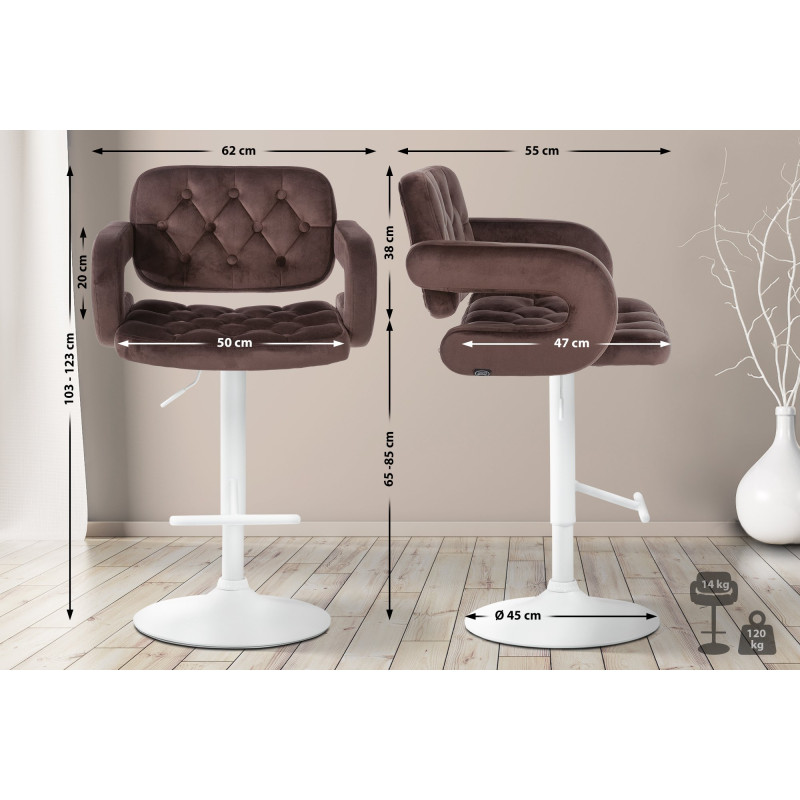 Tabouret de bar Dublin en velours blanc marron