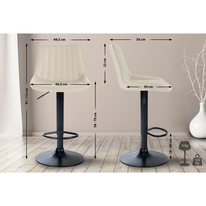 Tabouret de bar Toni simili cuir crème
