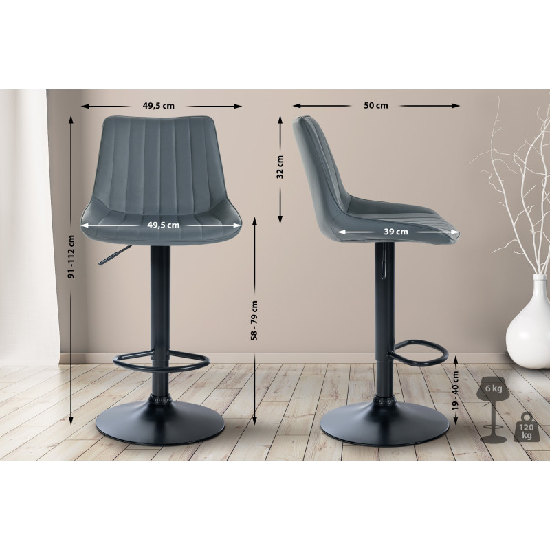 Tabouret de bar Toni simili cuir gris
