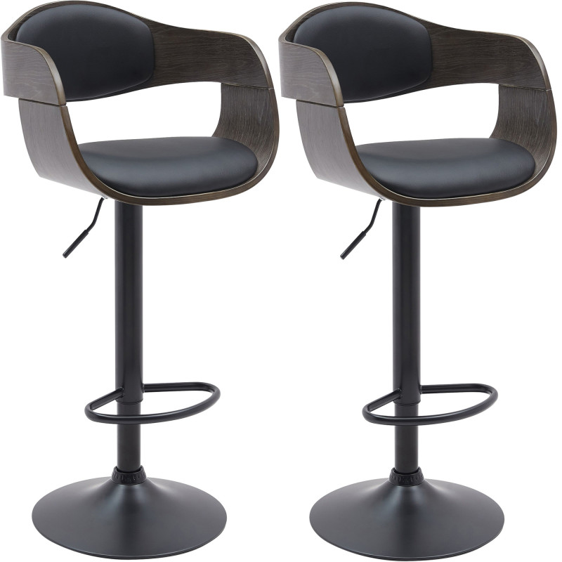 Lot de 2 tabourets de bar Kingston B en simili cuir noir/gris