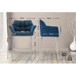 Tabouret de bar Damaso E en tissu avec structure à 4 pieds bleu