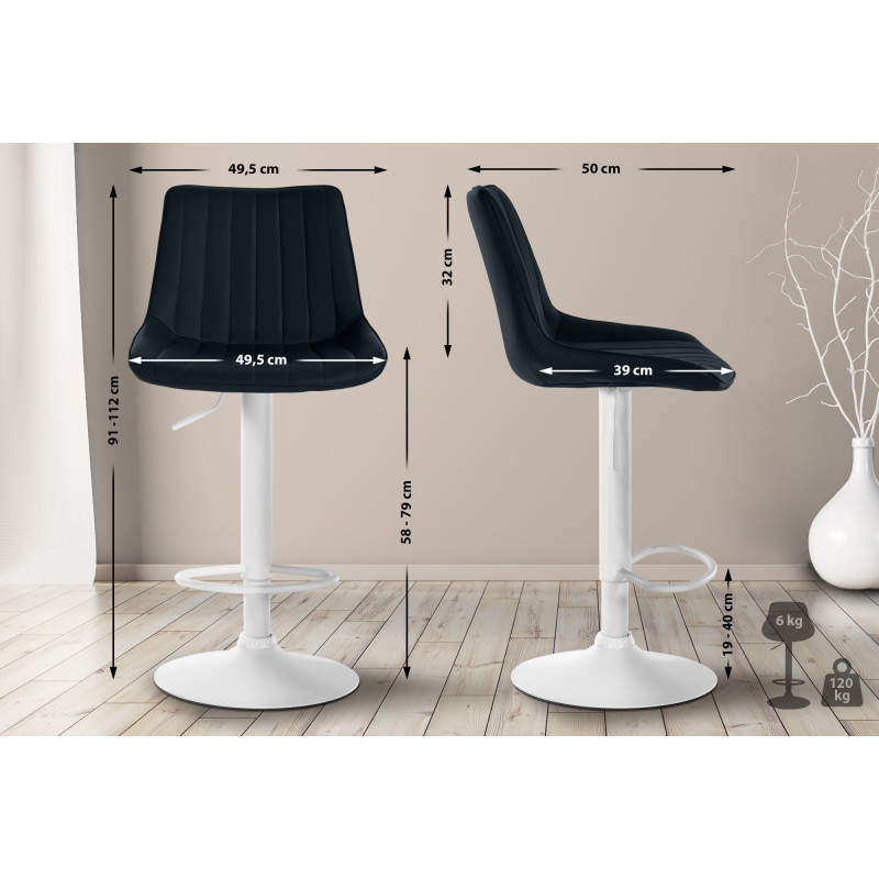 Tabouret de bar Toni en cuir artificiel noir