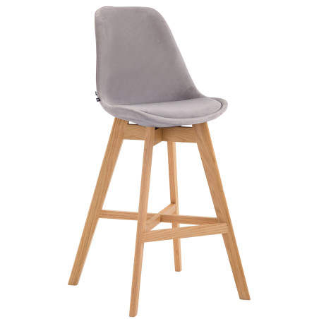 Tabouret de bar Cannes en velours, finition naturelle gris