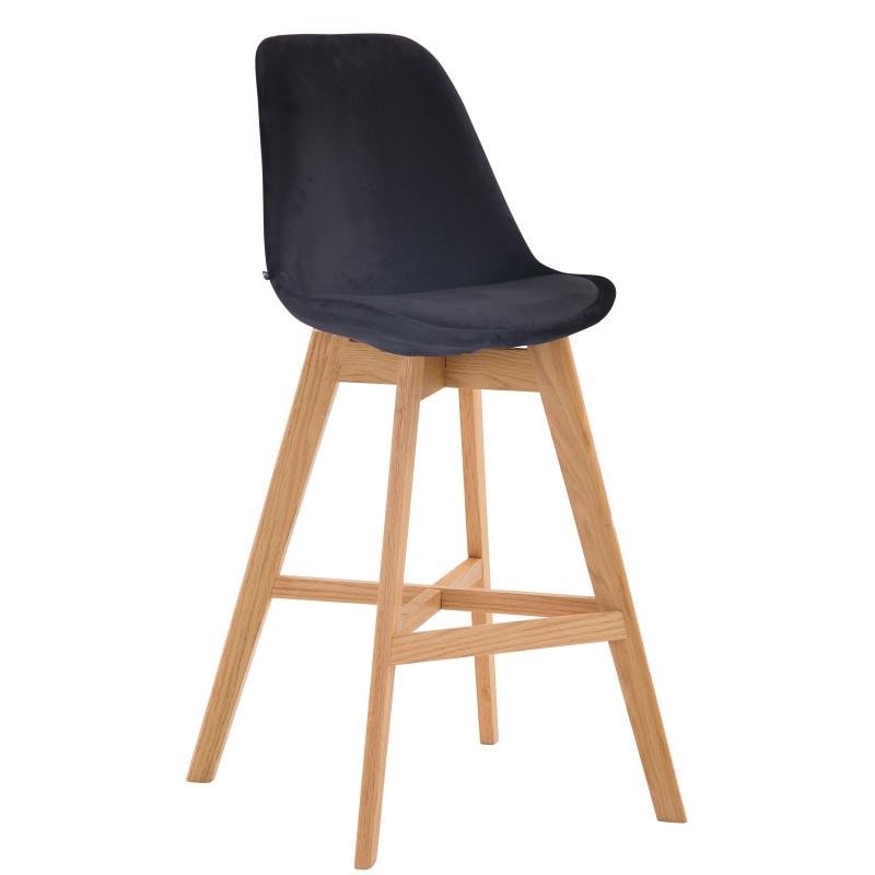 Tabouret de bar Cannes en velours, finition naturelle noir