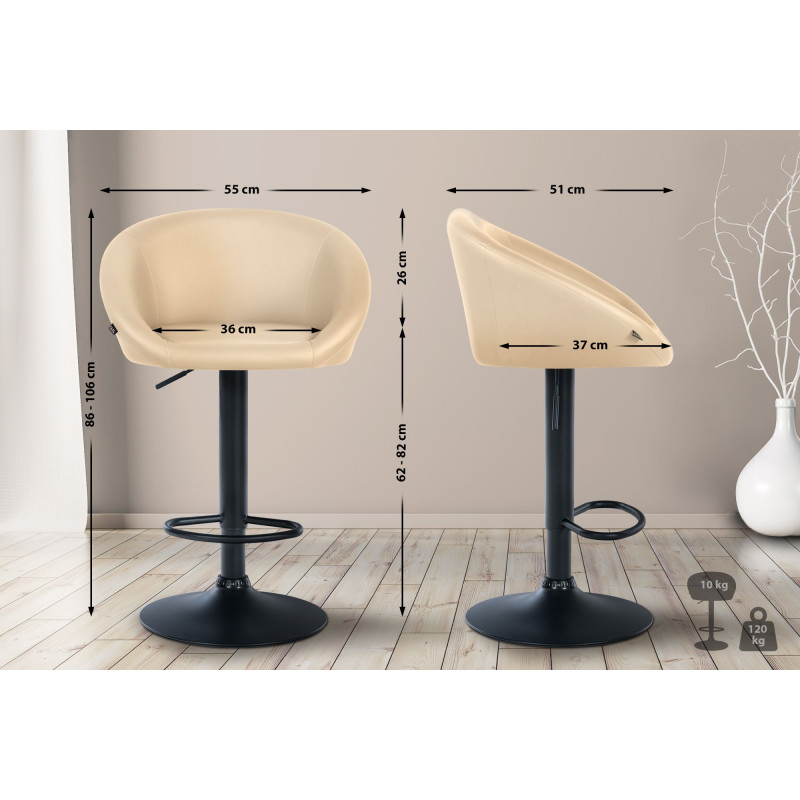 Tabouret de bar Davie, simili cuir crème