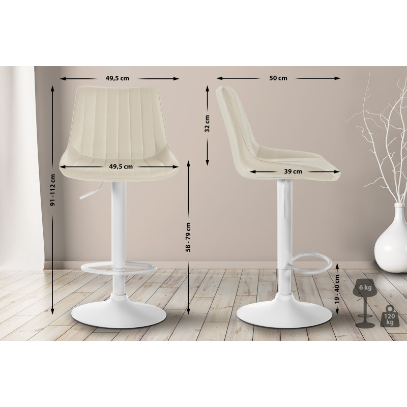 Tabouret de bar Toni en cuir artificiel crème